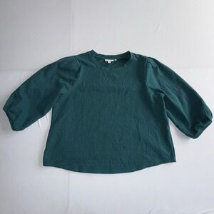 Chicos Women's Textured Top Blouse Puff Long Sleeve Green 2XL 4